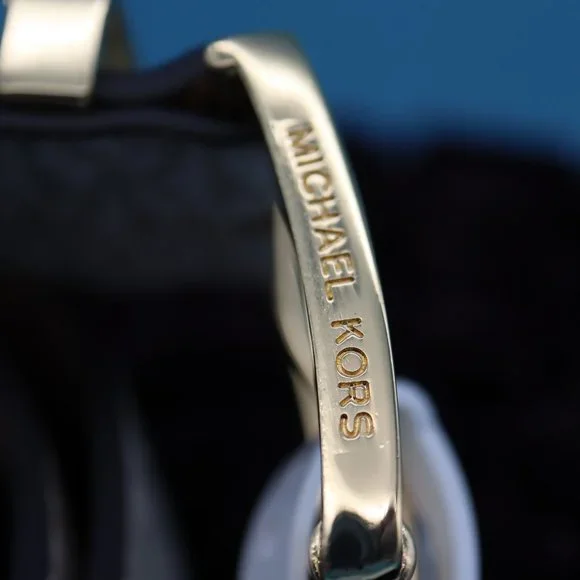 Michael Kors Vanilla Logo Signature Faux Leather Gold Buckle Belt, Size Large - Picture 6 of 14